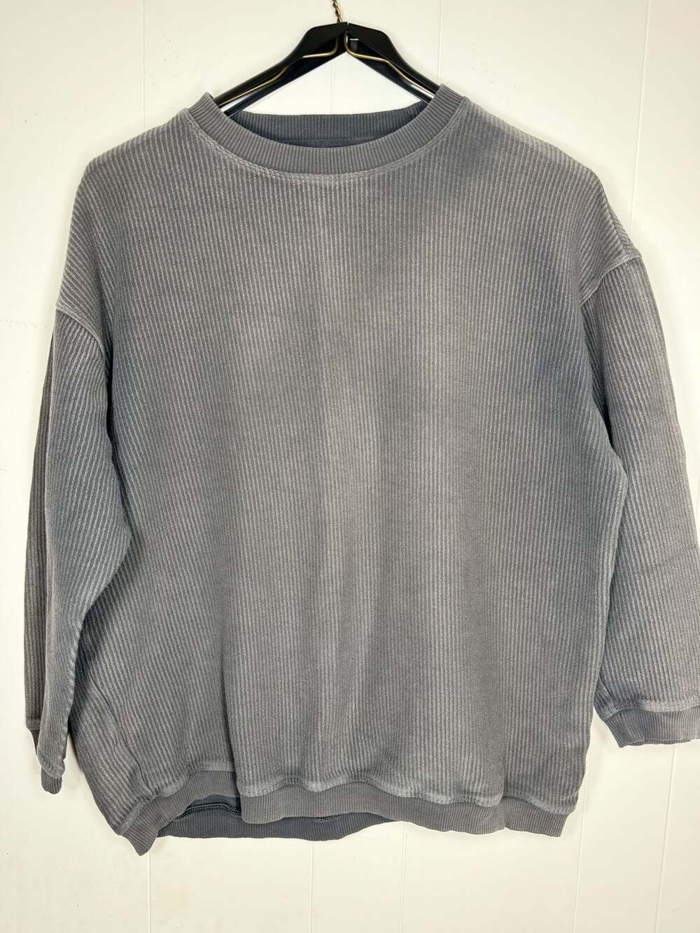 Aerie Ribbed Knit Crew Neck Oversized Pullover Sweatshirt Gray Size S